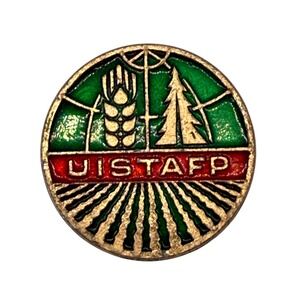 VTG UISTAFP Soviet Union Trade Union Pin Green Red Enamel USSR Agriculture Lapel